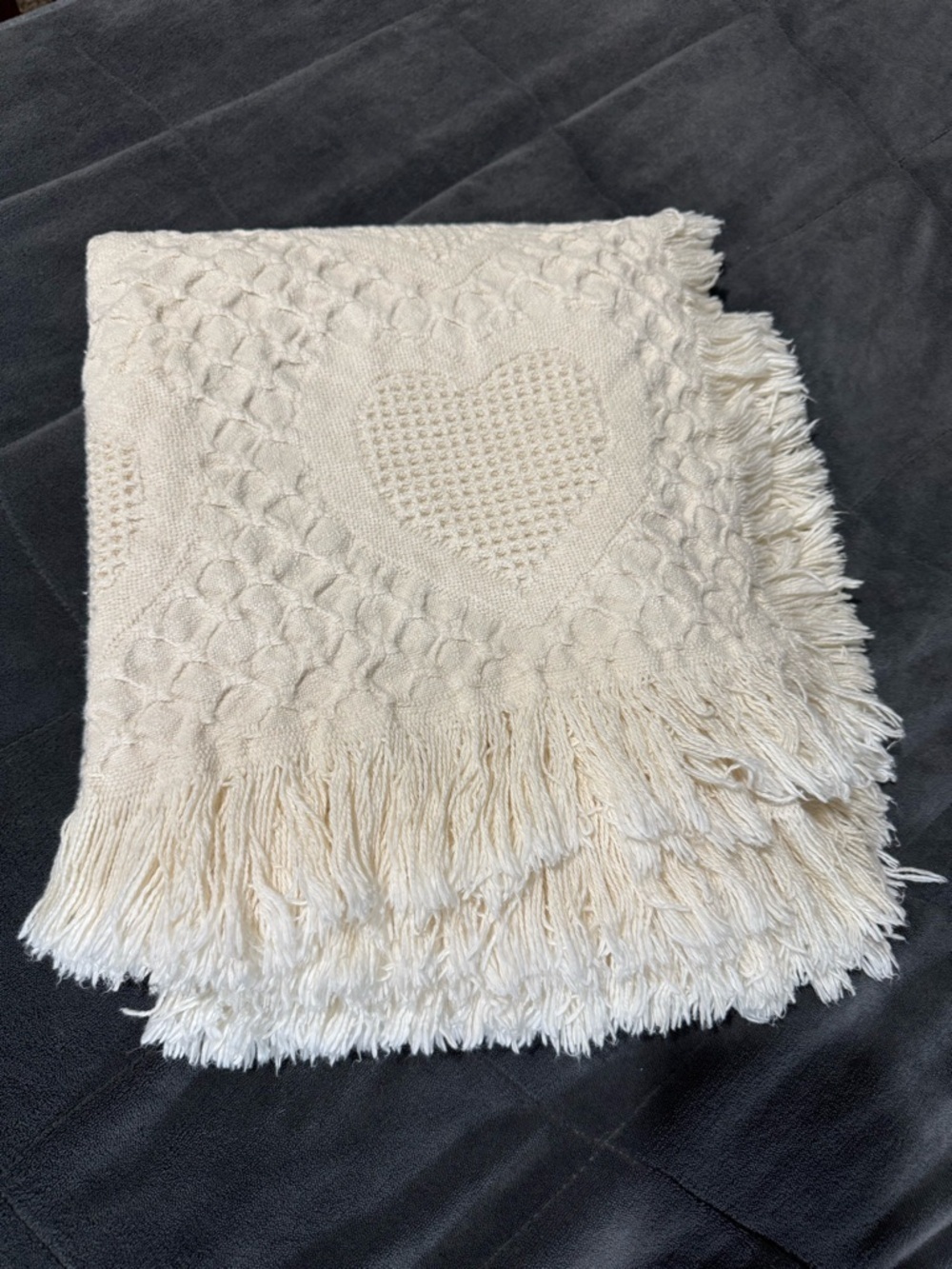 Cream knit heart throw blanket crotchet